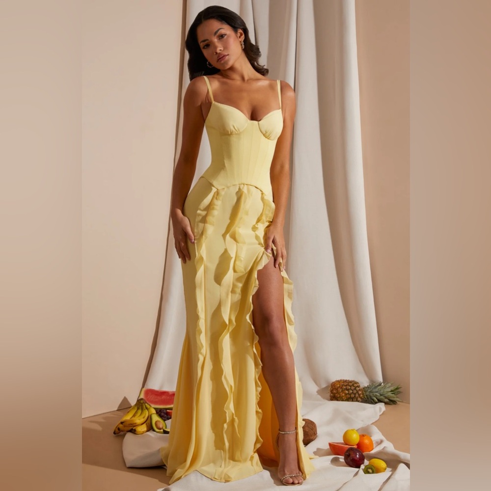 Oh Polly Yellow Maxi Dress with Ruffle Detail